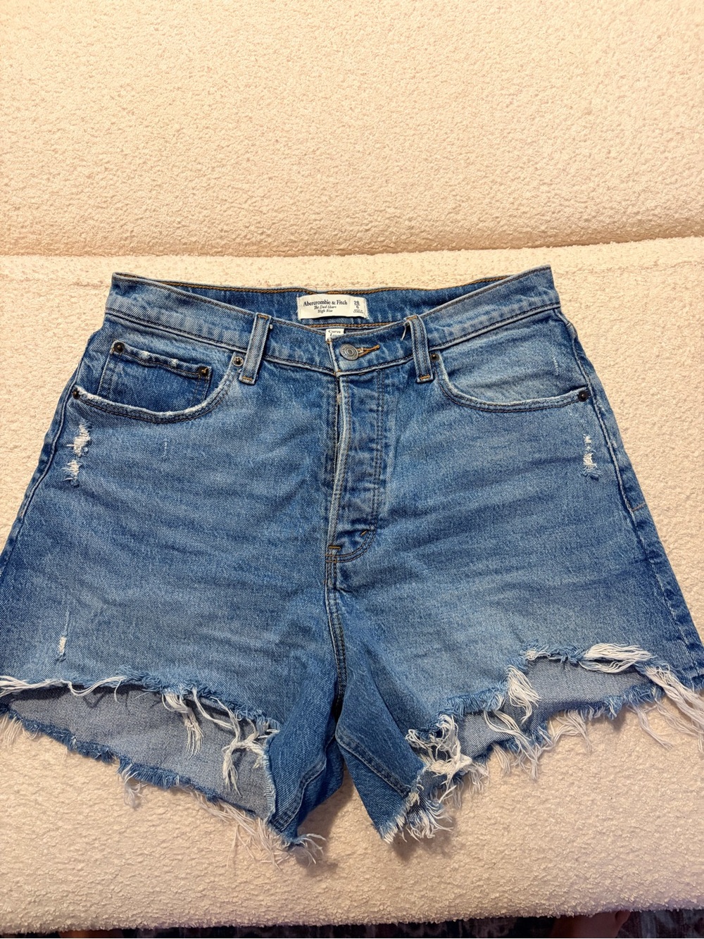 Abercrombie & Fitch Medium Blue Frayed Hem Denim Shorts